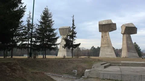 Bubanj Memorial Park - Three concrete obelisks (3) Stock Footage 10140302