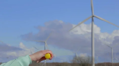 Bubble blower, dog and windmills Stock Footage 49463365