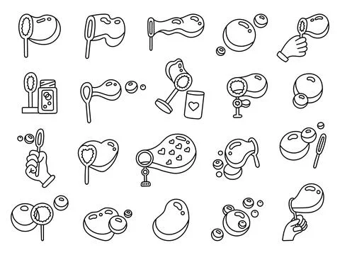 Bubble blower set in outline line art Stock Illustration