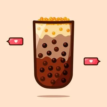 Bubble boba milk tea vector illustration, pearl tapioca ball, asian favorit.. Stock Illustration