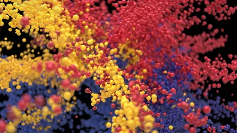 Bubble Burst - red yellow blue foaming balls balloons spheres explosion alpha Stock Footage 147506556