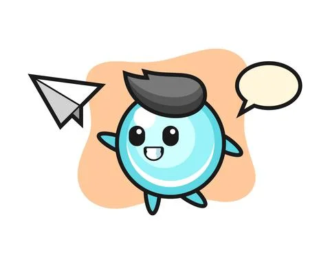 Bubble cartoon character throwing paper airplane Stock Illustration