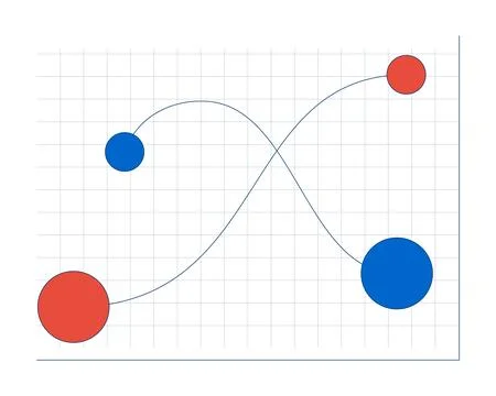 Bubble chart with crossing paths 2D cartoon object Illustrazione stock
