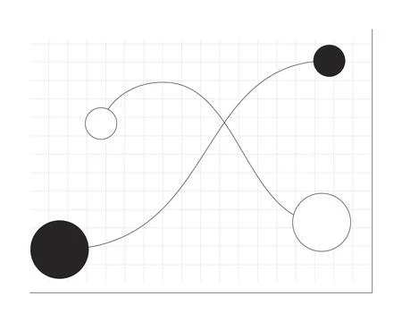 Bubble chart with crossing paths 2D line object Stock Illustration