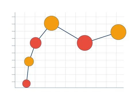 Bubble chart with data points on grid 2D cartoon object Illustrazione stock