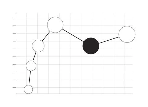 Bubble chart with data points on grid black and white 2D line object Stock Illustration
