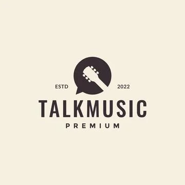 Bubble chat talk with guitar logo design vector graphic symbol icon illustr.. Stock Illustration