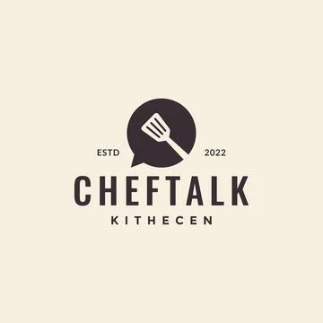 Bubble chat talk with spatula cooking logo design vector graphic symbol ico.. Stock Illustration