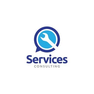 Bubble chat talk with wrench logo design vector graphic symbol icon illustr.. Stock Illustration