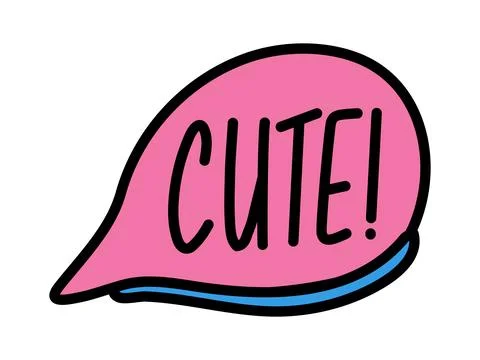 Bubble Chat with text Cute! Doodle of exclamation, Scream. Pink, blue color.. 스톡 일러스트
