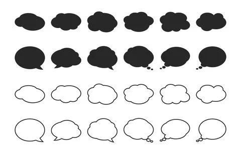 Bubble with clouds silhouettes and thin line set. Speech symbol talk and thin Stock Illustration