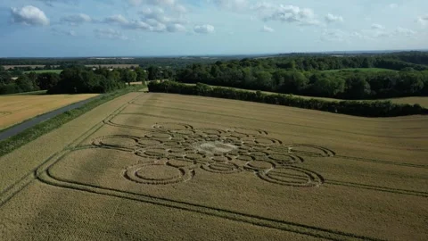 Bubble Crop Circle Atmospheric Drone View, Beauworth, Hampshire, 9 July 2023, 4K Stock Footage 265722169