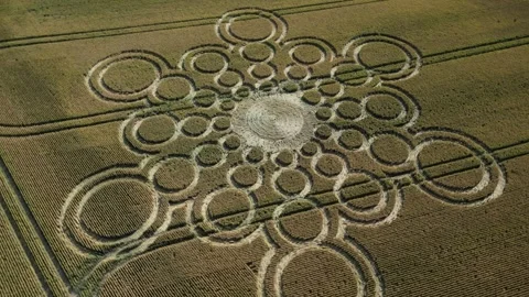 Bubble Crop Circle, Stunning Drone View, Beauworth, Hampshire, 9th July 2023, 4K Stock Footage 265710070
