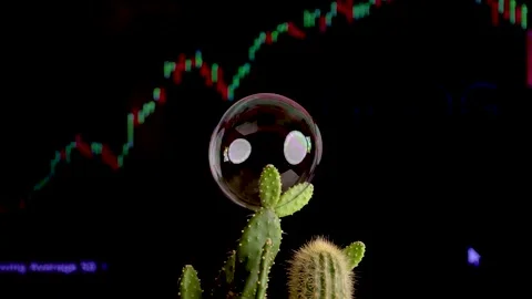 Bubble exploding in cactus. Inflation, crisis, stock market and other aspects of 库存影片 219350685