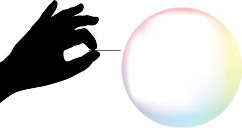 Bubble explosion. Silhouette hand exploding a soap bubble. Stock Illustration