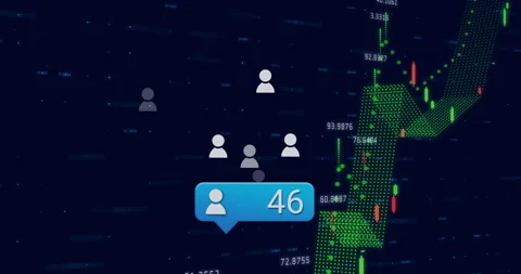 Bubble fading into view as dotted line graph animating user count growth and Stock Footage 310864399