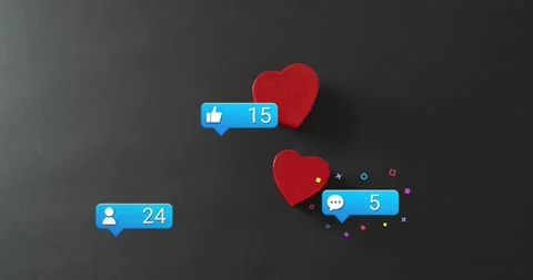 Bubble floating in triggers hearts updating likes comments follows visualizing Stock Footage 317834697