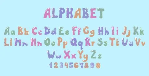 Bubble font. Cartoon children typeface. Uppercase or lowercase symbols. English Stock Illustration