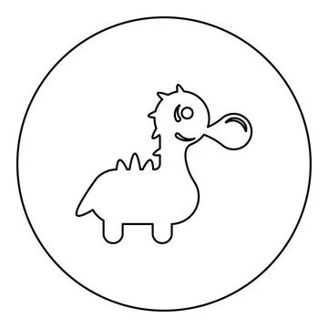 Bubble gum blowing cute dinosaur icon in circle round black color vector il.. Stock Illustration