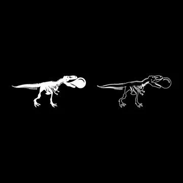 Bubble gum blowing t-rex skeleton dinosaur set icon white color vector illu.. Stock Illustration