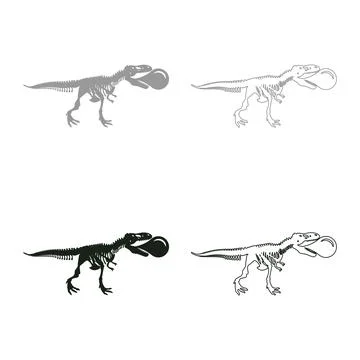 Bubble gum blowing t-rex skeleton dinosaur set icon grey black color vector.. Stock Illustration