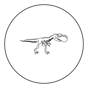 Bubble gum blowing t-rex skeleton dinosaur icon in circle round black color.. Illustrazione stock