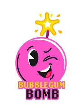 Bubble gum bomb and explosion retro Y2K sticker イラスト素材