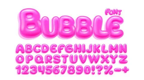 Bubble gum font, brush candy. English alphabet and numbers sign. Vector Stock Illustration