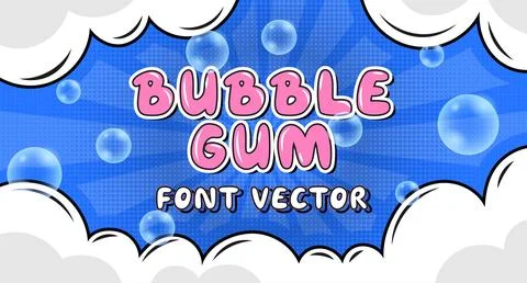Bubble gum font. Candy text. Pink inflated logo banner. Cartoon food alphab.. Stock Illustration