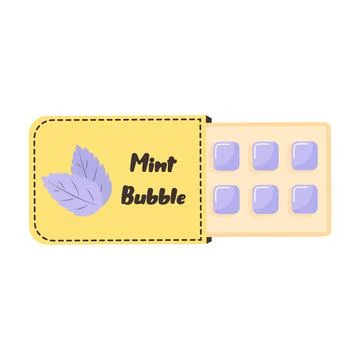 Bubble gum in a pack. Mint chewing gum. Classic 80s or 90s peppermint pads. Stock Illustration