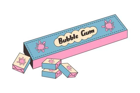 Bubble gum in pack. Retro 80s or 90s cute and sweet chewing candies. Y2k tr.. Stock Illustration
