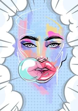 Bubble gum pop wall art with blue bubblegum Stock Illustration