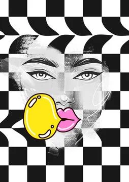 Bubble gum pop wall art with yellow bubblegum Stock Illustration