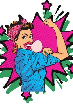 Bubble gum pop wall art with pink bubblegum Stock Illustration