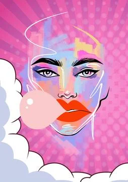 Bubble gum pop wall art with soft orange bubblegum Stock Illustration