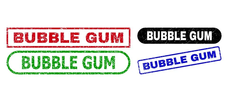 BUBBLE GUM Rectangle Stamp Seals with Grunge Texture Stock Illustration