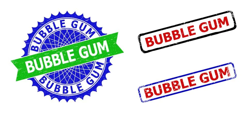 BUBBLE GUM Rosette and Rectangle Bicolor Stamps with Distress Surfaces Stock Illustration