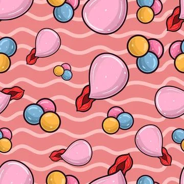 Bubble Gum Seamless Pattern in Cartoon Style. Perfect For Background, Backd.. イラスト素材