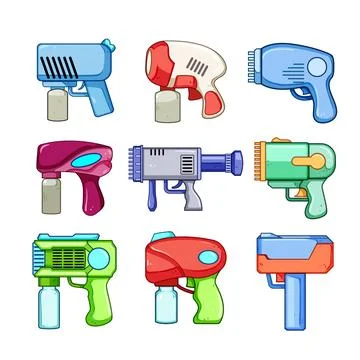 Bubble gun toy set cartoon vector illustration Stock Illustration