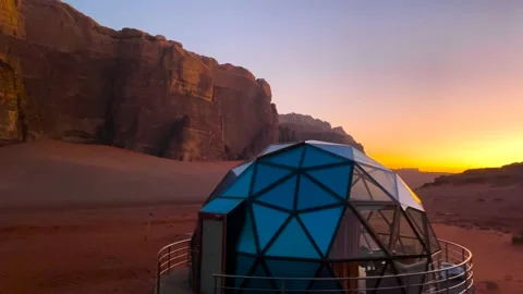 Bubble Hotel In The Wadi Rum Desert. Dusk. Wadi Rum Landscape At Sunset In Stock Footage 237820771