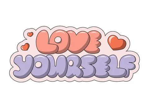 Bubble Lettering of the phrase Love yourself in color Stock Illustration