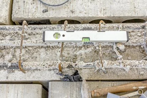 Bubble level tool at building site Stock Photos