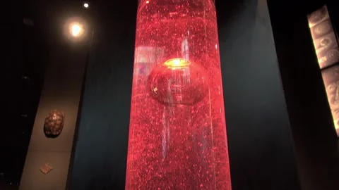Bubble liquid density gravity up experiment science museum CosmoCaixa Barcelona Stock Footage 327217238