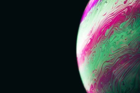 Bubble macro. Abstract galaxy background with globe planet earth in universe  Stock Photos