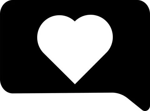 Bubble message icon with a heart, black silhouette. Stock Illustration
