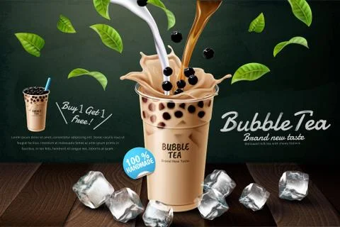 Bubble milk tea ads Stock Illustration