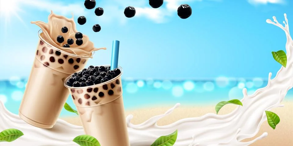 Bubble milk tea ads 스톡 일러스트