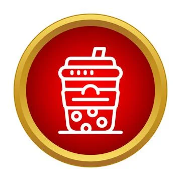 Bubble milk tea drink icon in red circle Stock Illustration