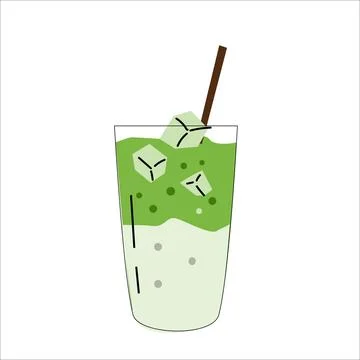 Bubble milk tea or smooty in glass with ice, matcha latte Stock Illustration