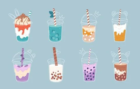 Bubble Milk Tea set. Stock Illustration